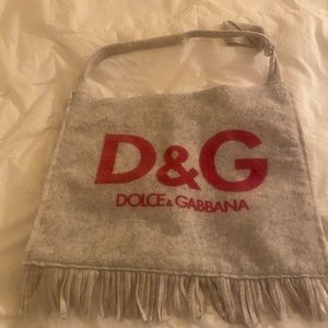 D&G Dolce & Gabbana faux-felt bag. Light grey with red logo.